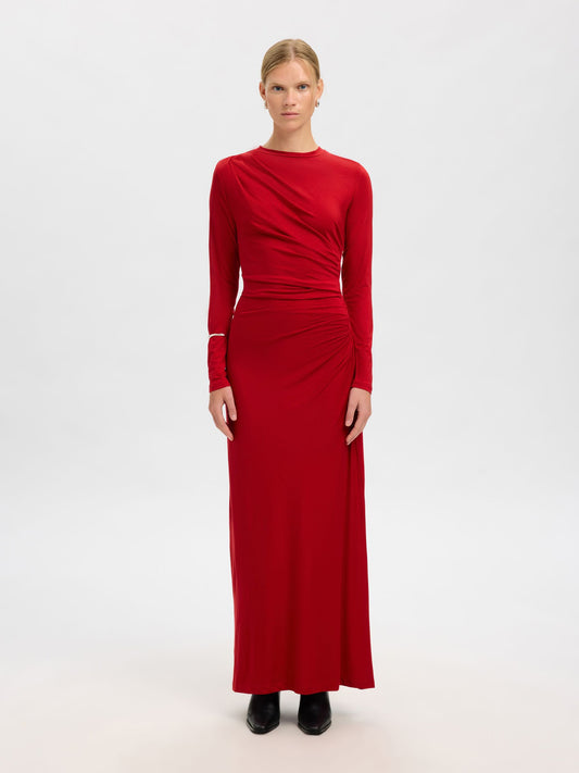 Selected Long Sleeve Assymetric Maxi Dress - Red