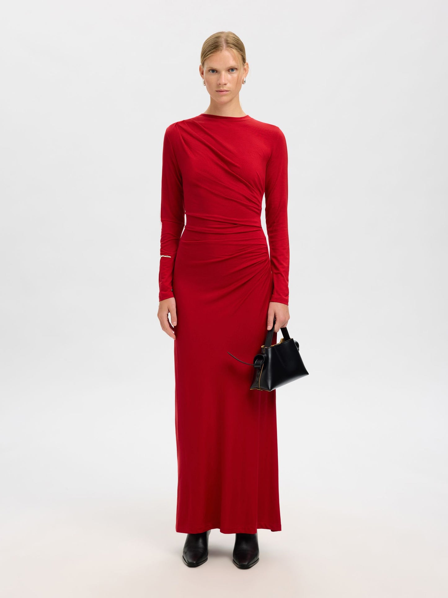 Selected Long Sleeve Assymetric Maxi Dress - Red