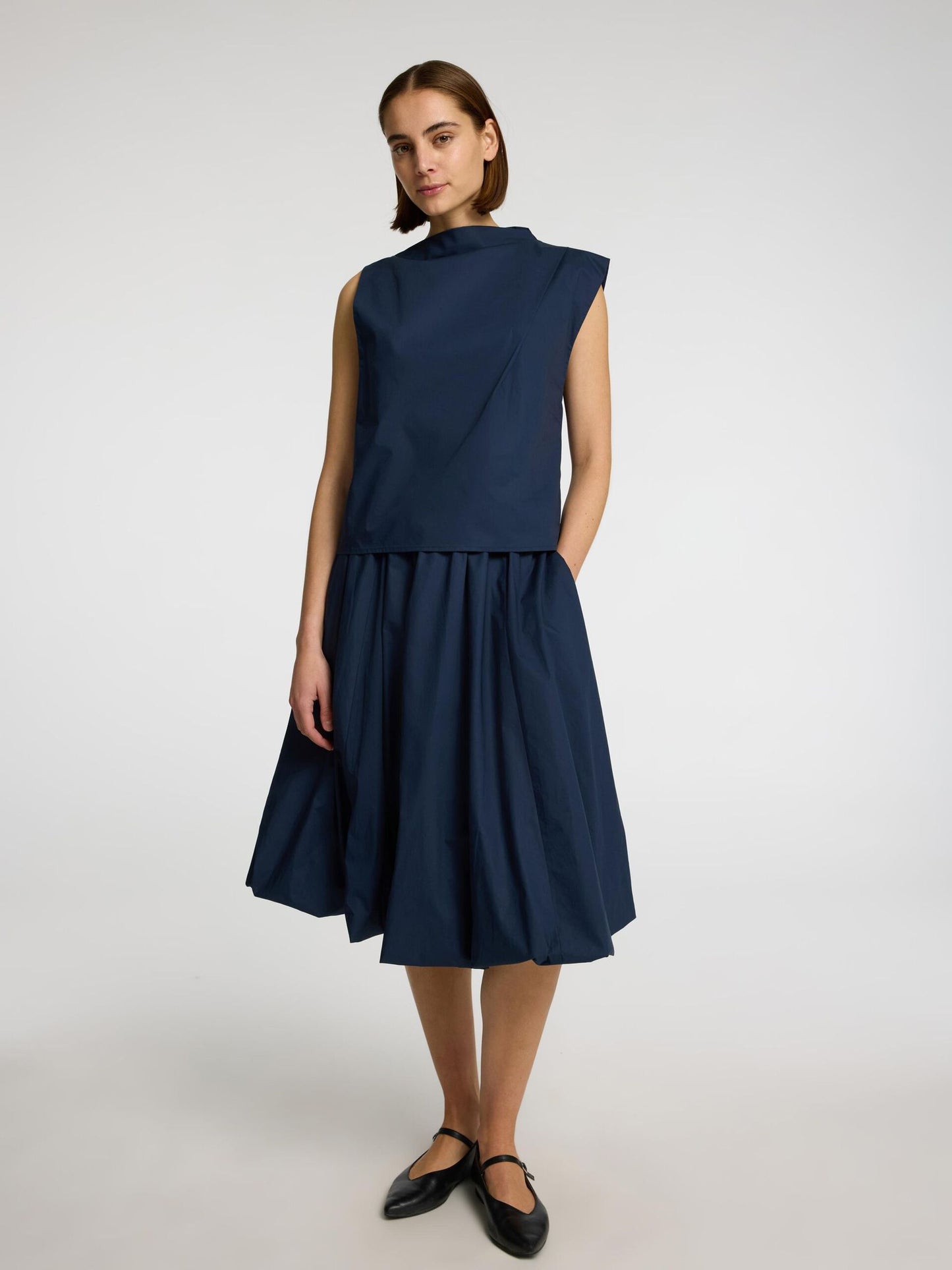 Selected Femme Aster Bubble Midi Skirt - Navy