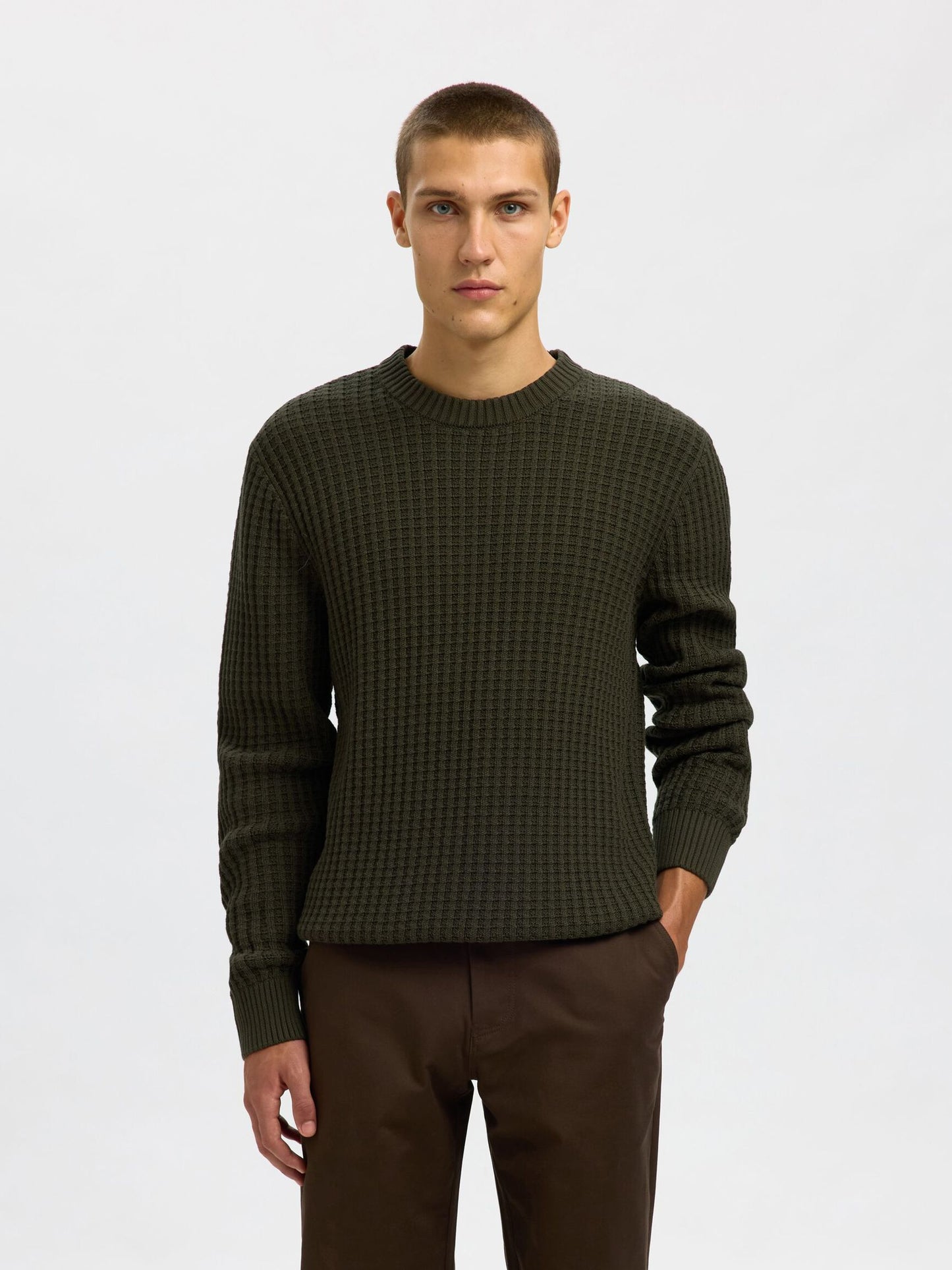 Selected Tom Long Sleeve Knit Crew Neck- Forest Night