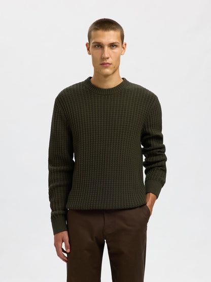 Selected Tom Long Sleeve Knit Crew Neck- Forest Night