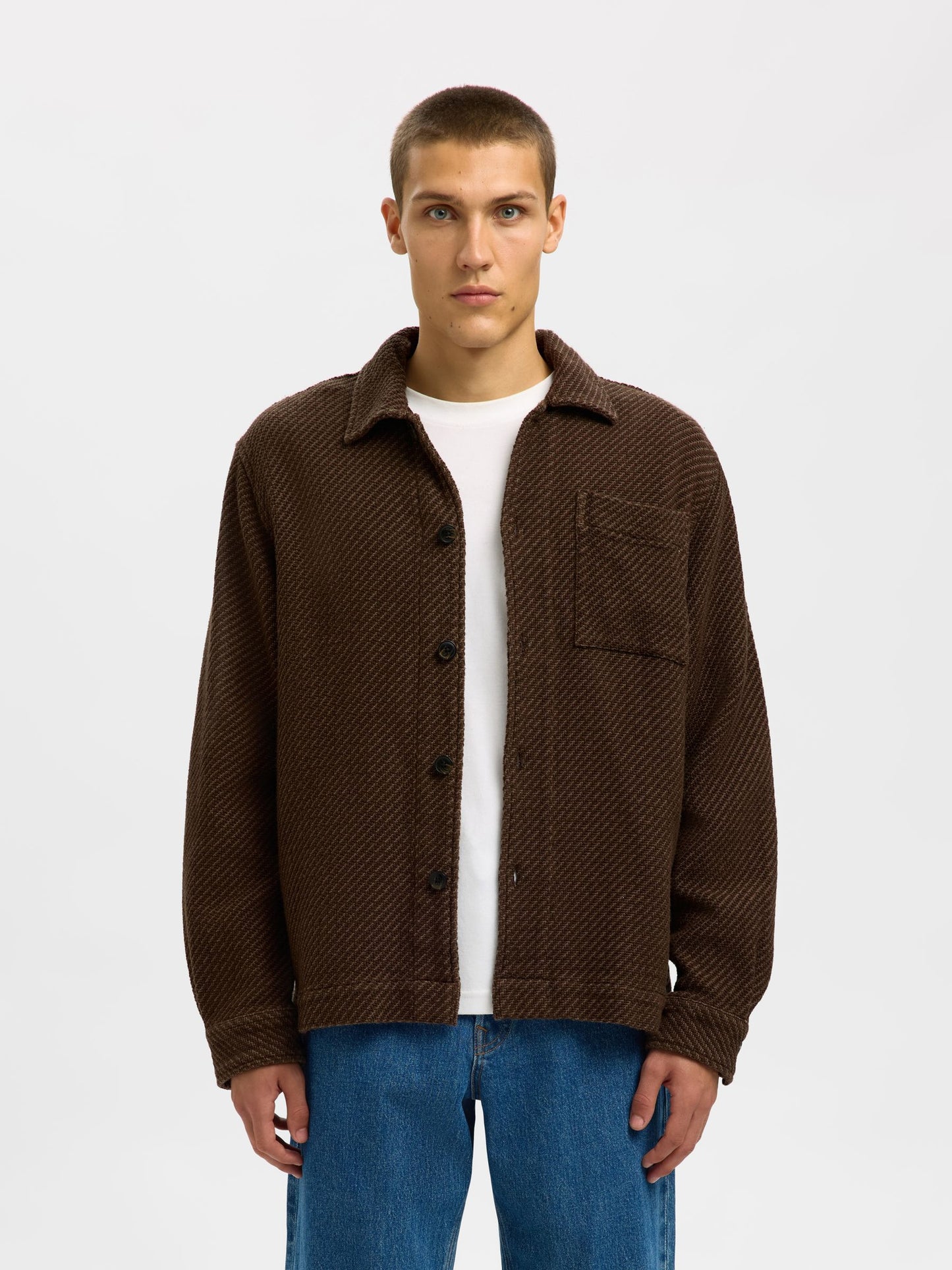 Selected  Regfred Structured Overshirt - Delicioso Brown