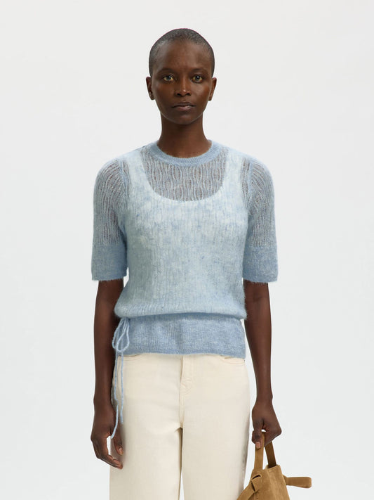 Selected Mayer Mohair Blend Knitted Top Dusty Blue