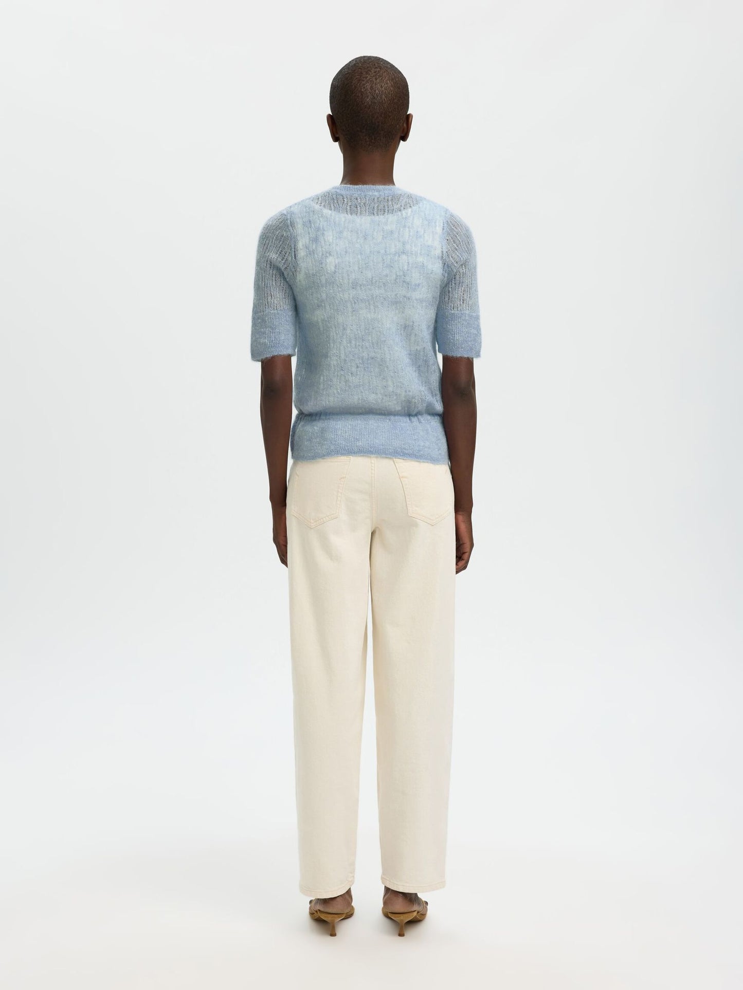 Selected Mayer Mohair Blend Knitted Top Dusty Blue