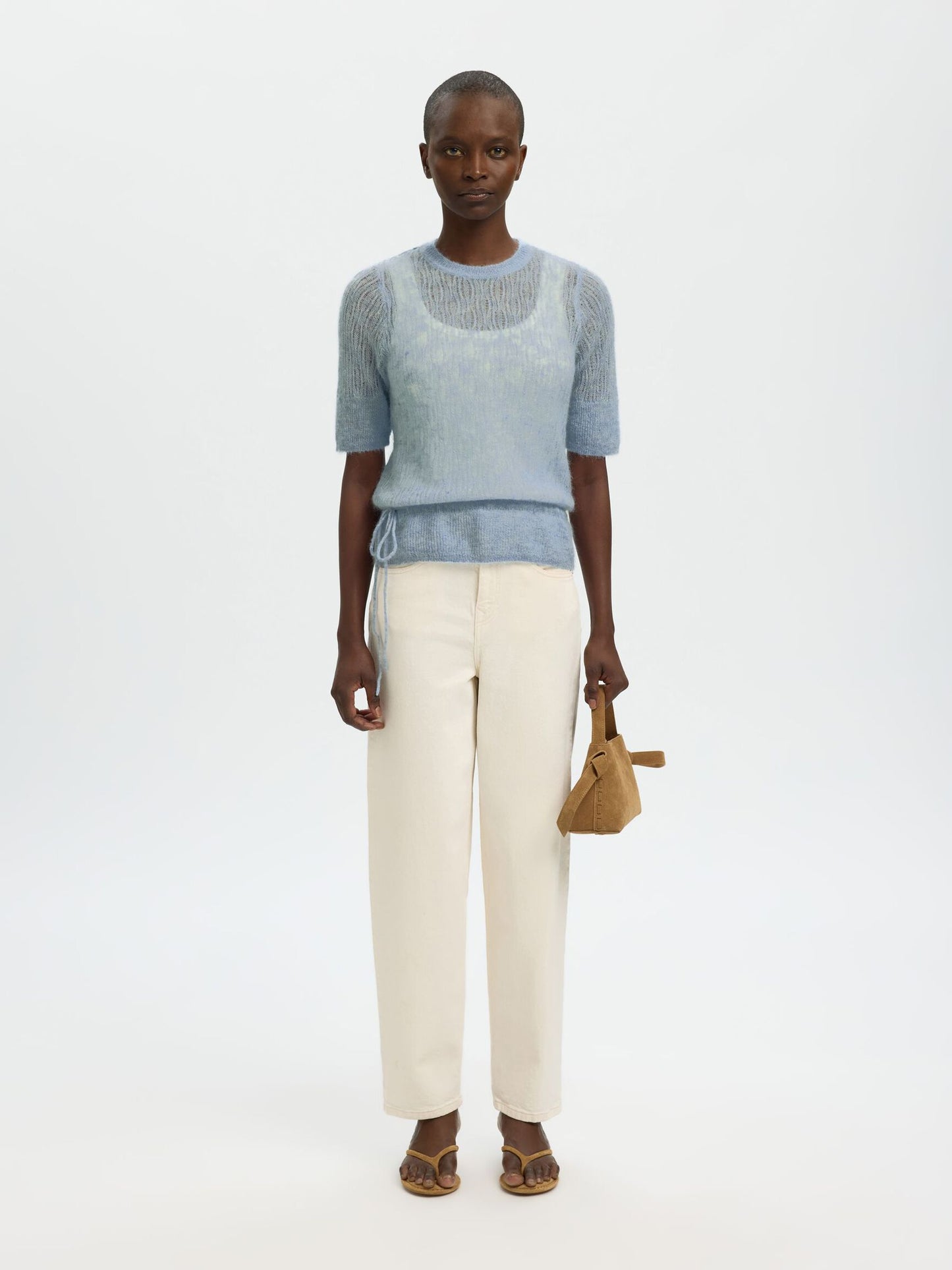 Selected Mayer Mohair Blend Knitted Top Dusty Blue