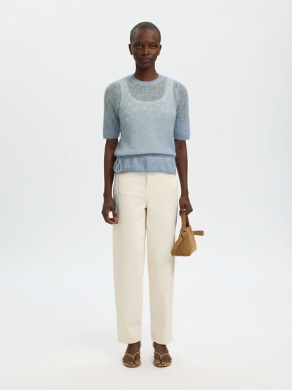 Selected Mayer Mohair Blend Knitted Top Dusty Blue