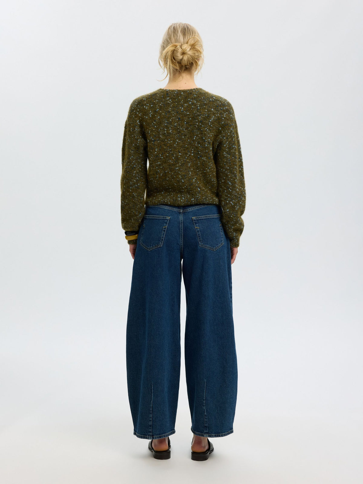 Selected Cropped Knit Cardigan - Green/Navy