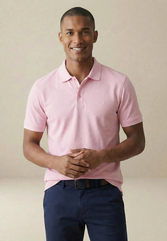 Fynch Hatton Cotton Pique Polo Shirt- Magnolia
