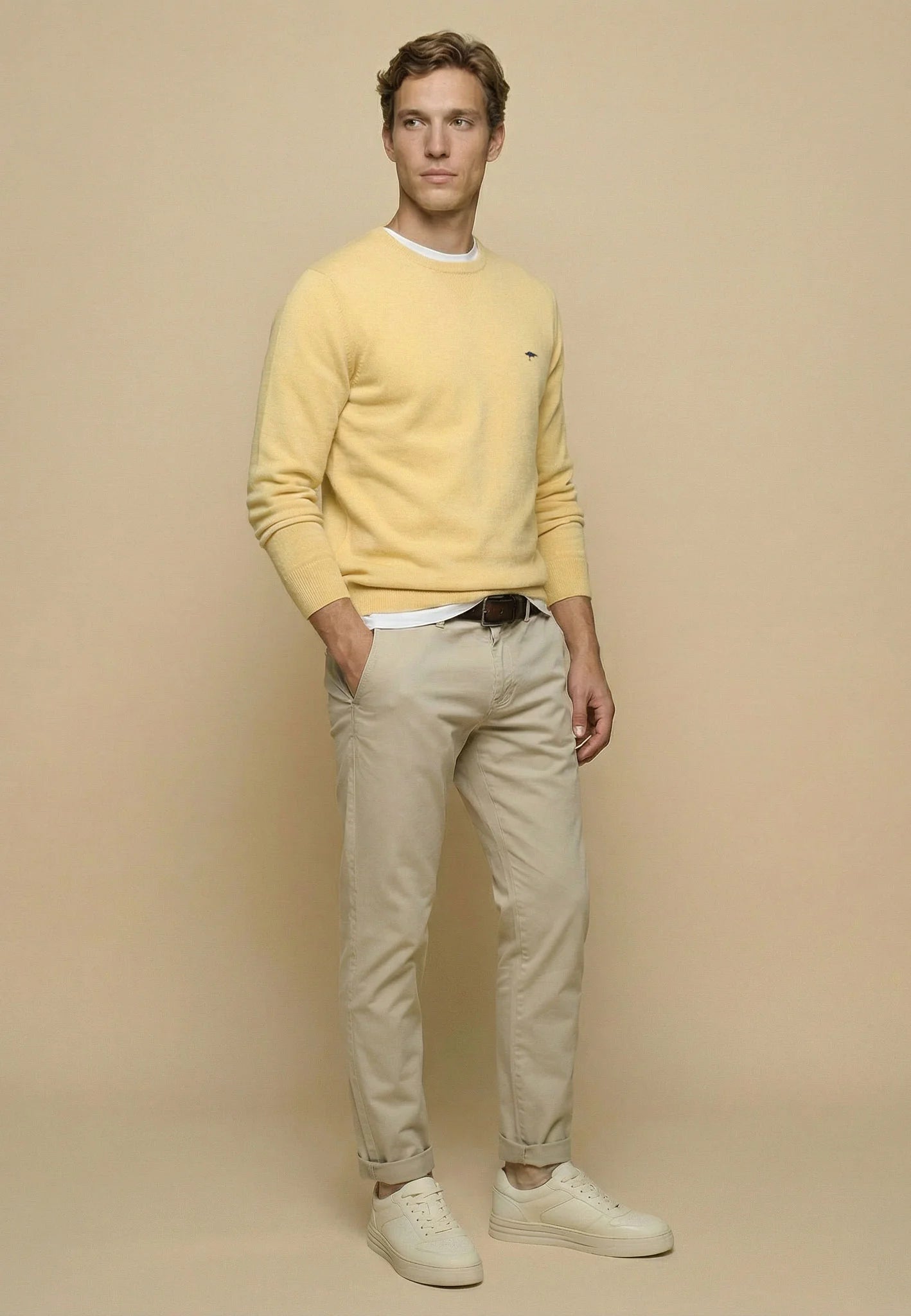 Fynch Hatton Superfine Round Neck Knit - Pale Yellow