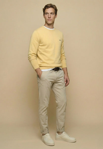 Fynch Hatton Superfine Round Neck Knit - Pale Yellow