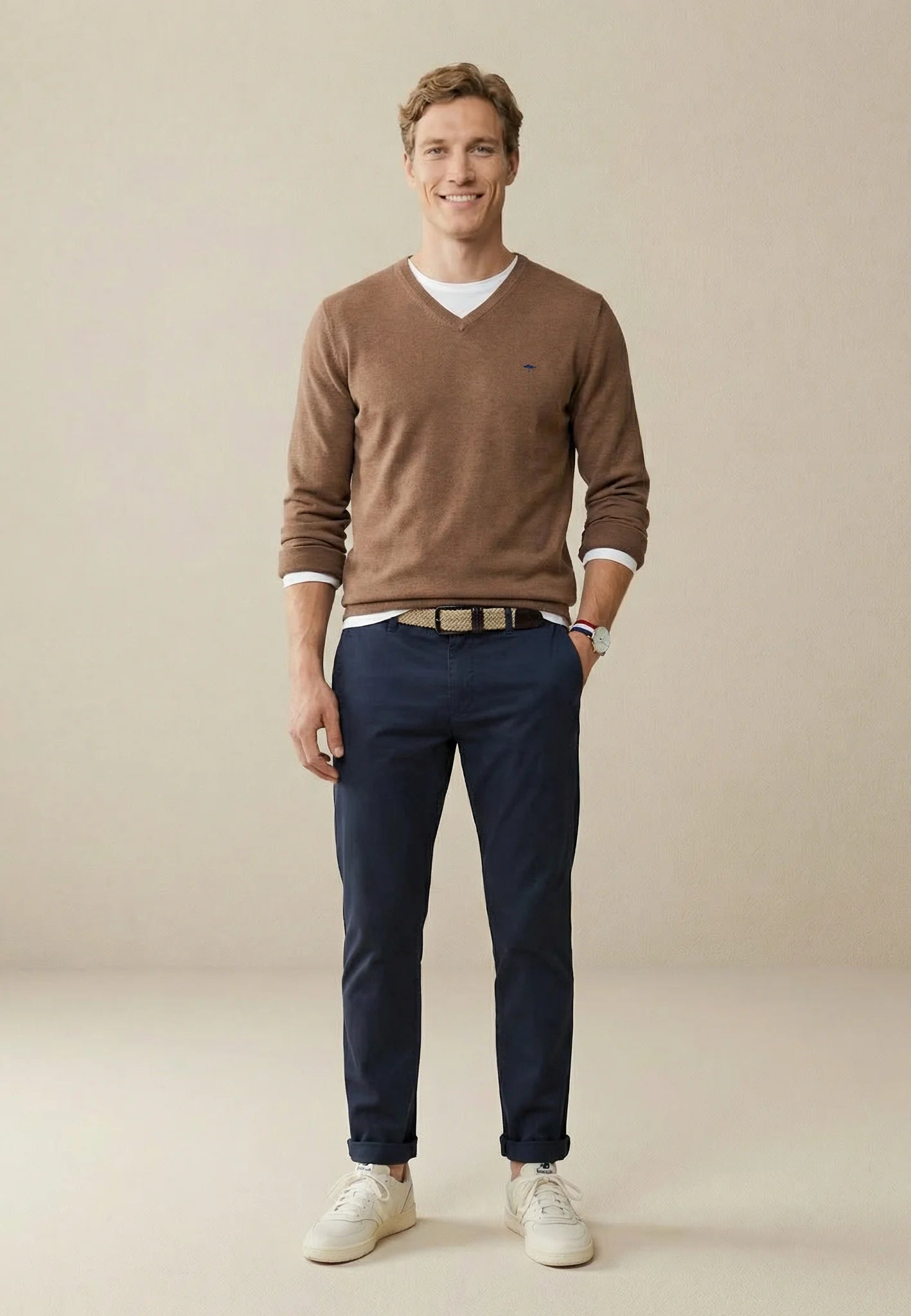 Fynch Hatton Superfine V-Neck Jumper - Affogato