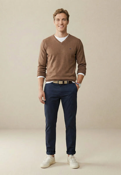 Fynch Hatton Superfine V-Neck Jumper - Affogato