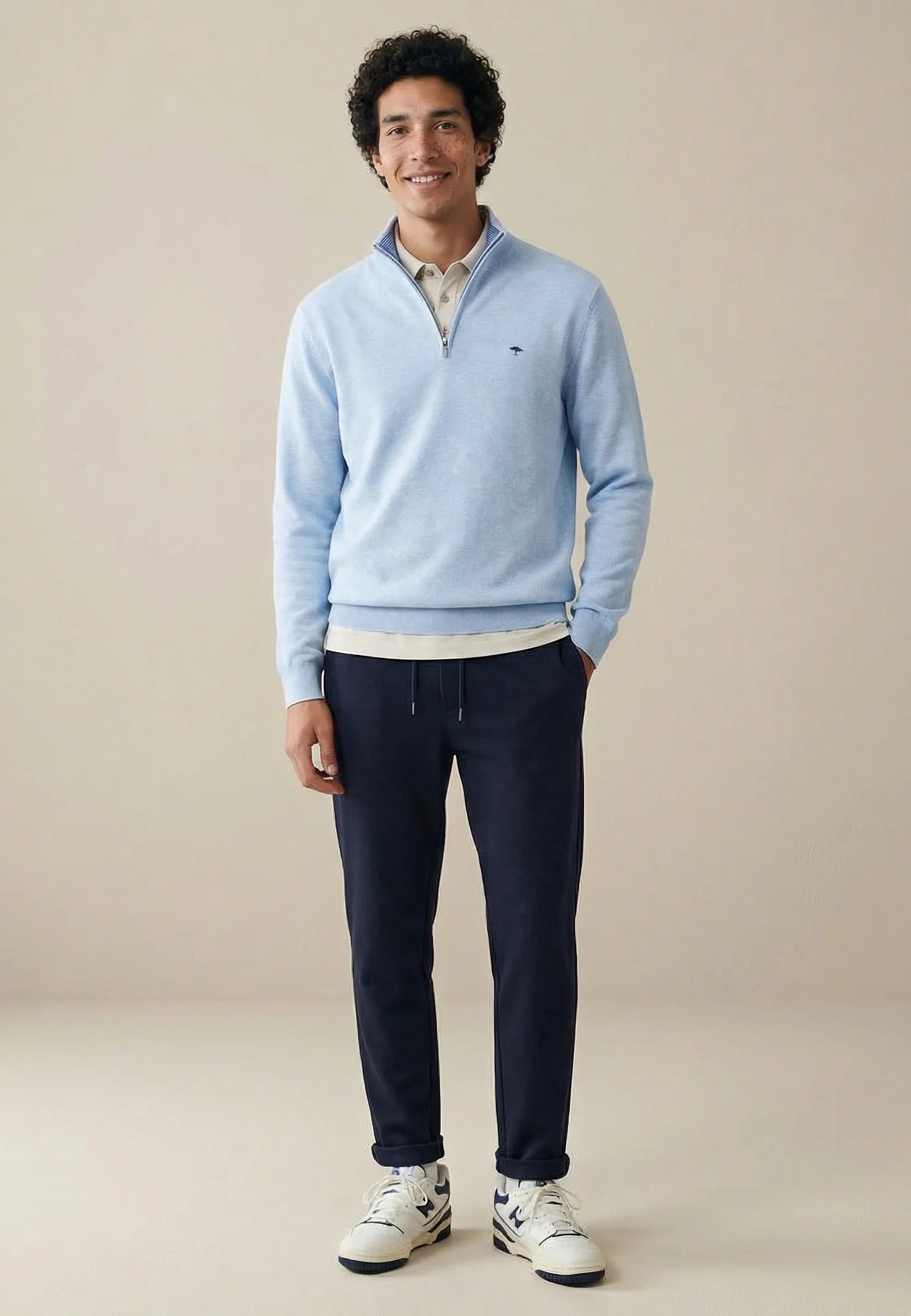 Fynch Hatton 1/4 Zip Troyer Jumper - New Breeze Blue