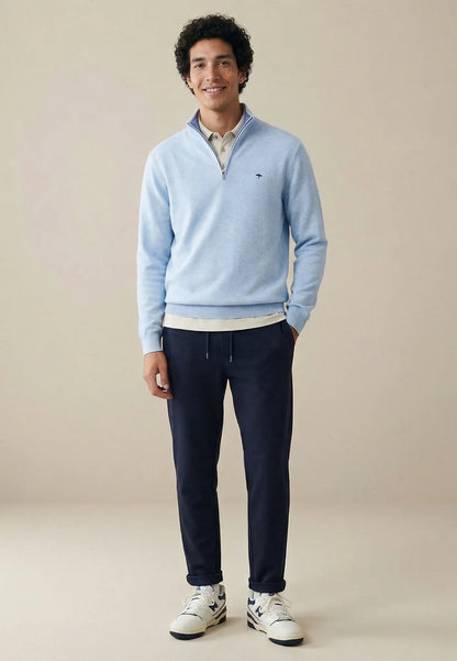 Fynch Hatton 1/4 Zip Troyer Jumper - New Breeze Blue