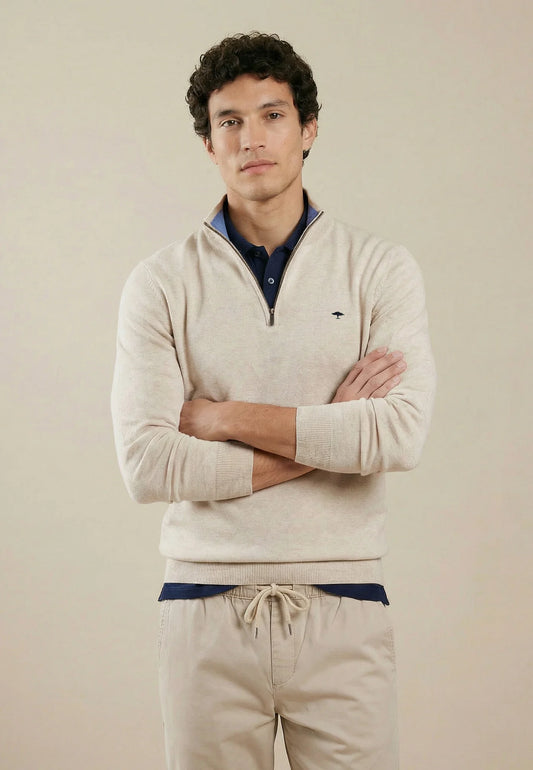 Fynch Hatton Troyer 1/4 Zip Jumper - Off White