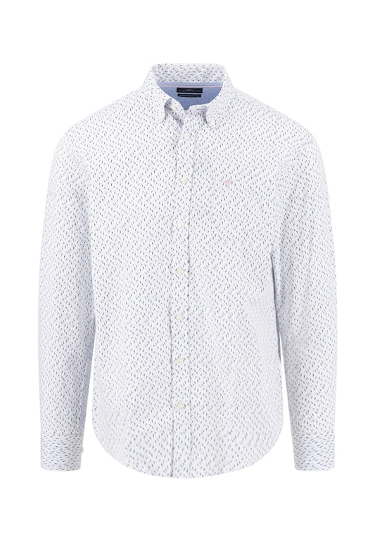 Fynch Hatton Long Sleeve Cotton Print Shirt - Magnolia