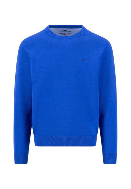 Fynch Hatton Fine Knit Crew Neck Jumper - Cobalt