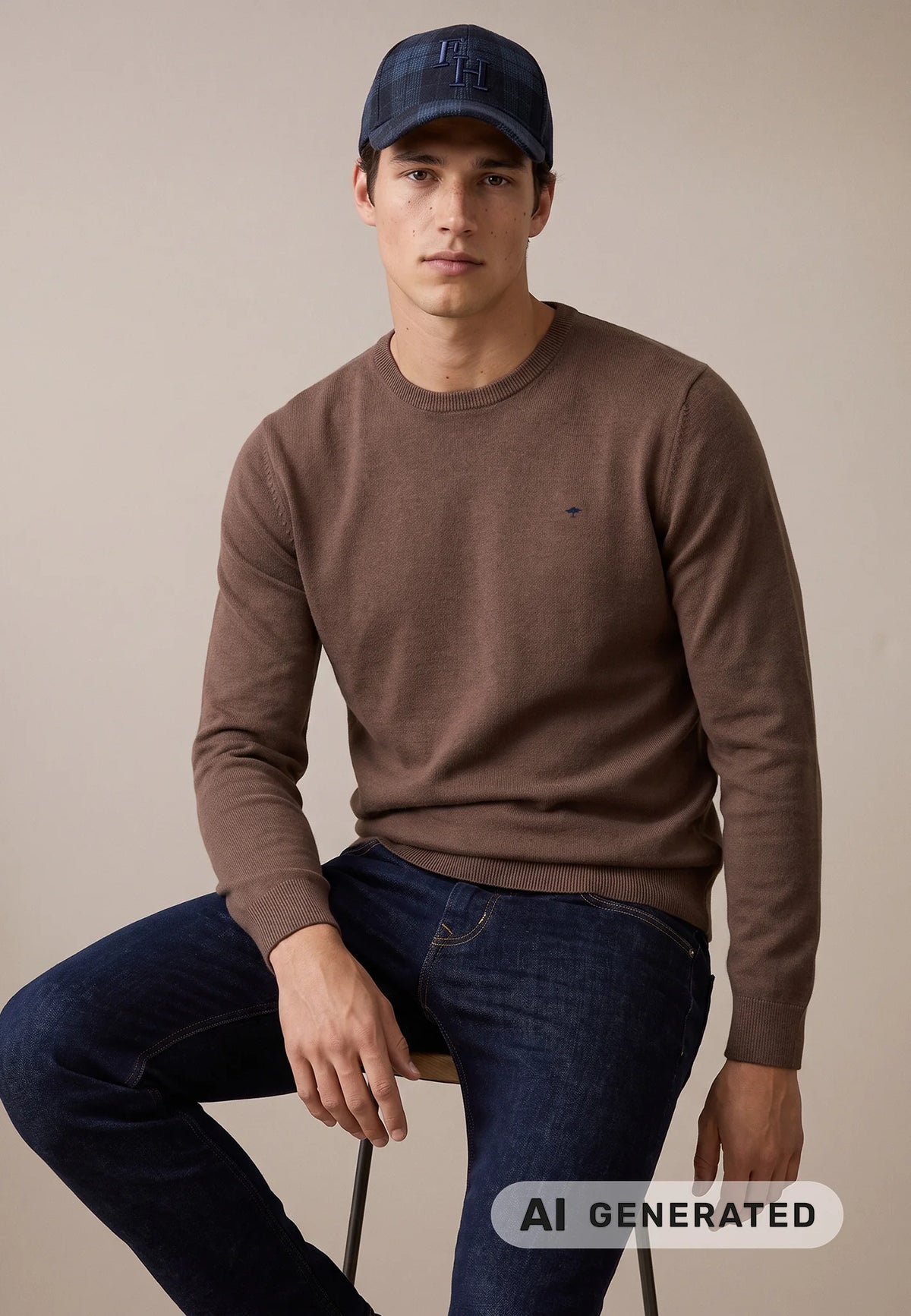 Fynch Hatton Round Neck Jumper-Dark Chocolate