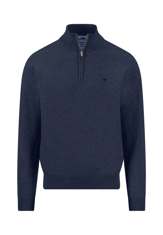 Fynch Hatton Troyer Zip Jumper - Ink Blue