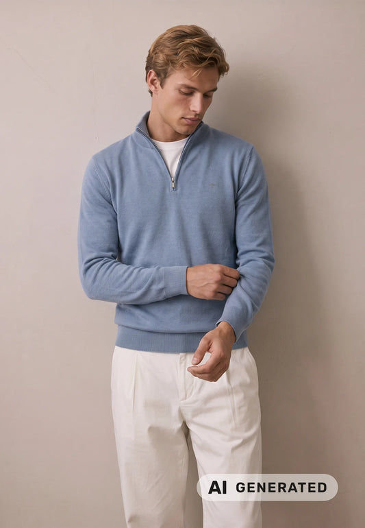 Fynch Hatton Troyer Zip Structure Jumper - Air Blue