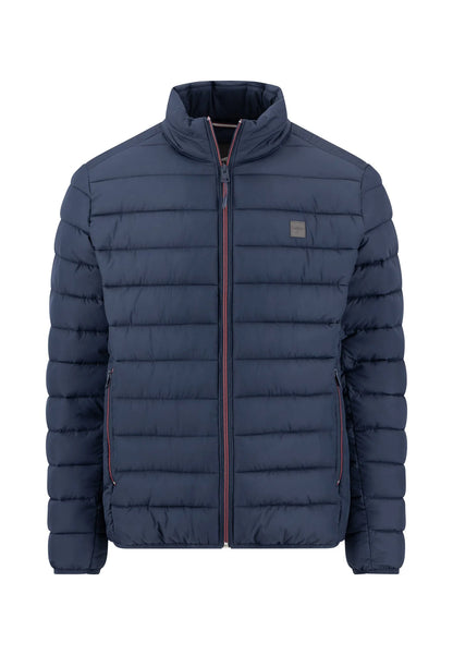Blue puffer jacket on a white background
