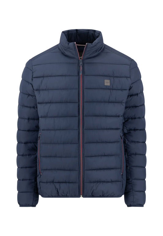 Blue puffer jacket on a white background