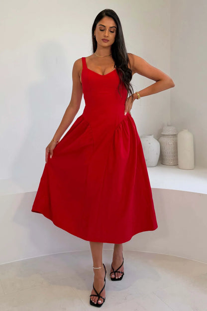 Girl In Mind Autumn Strappy Maxi Dress - Red