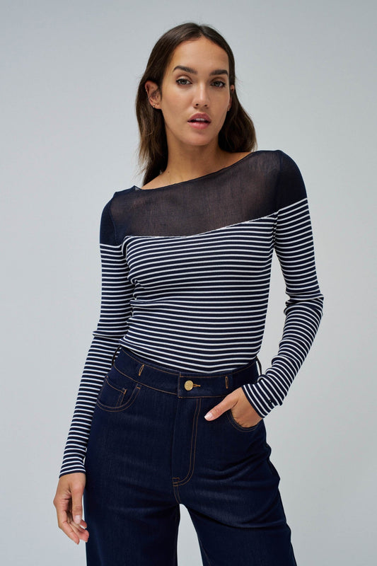 Salsa Mesh Neck Jumper - Navy Stripe