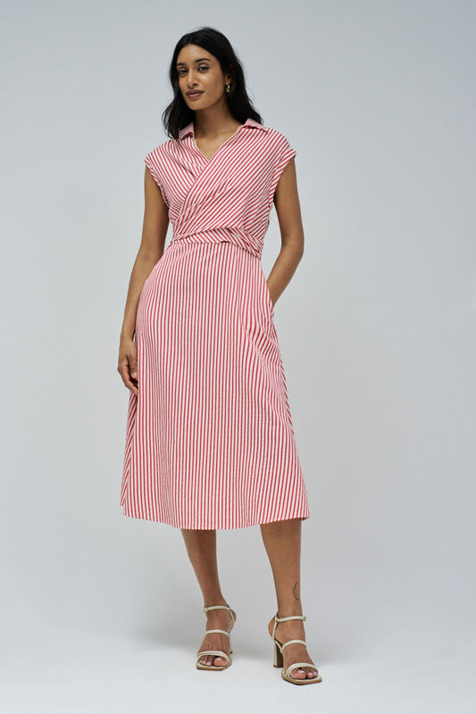 Salsa Striped Midi Dress - Red