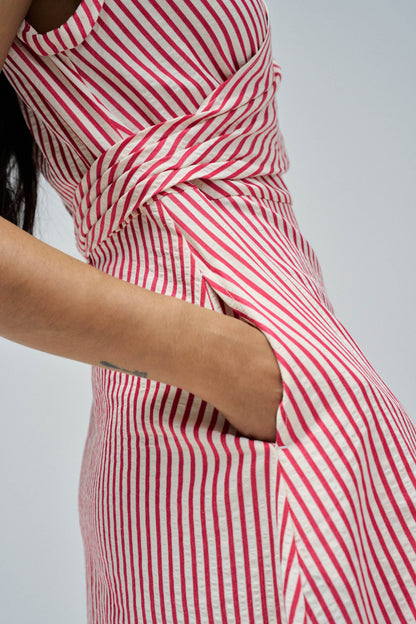 Salsa Striped Midi Dress - Red