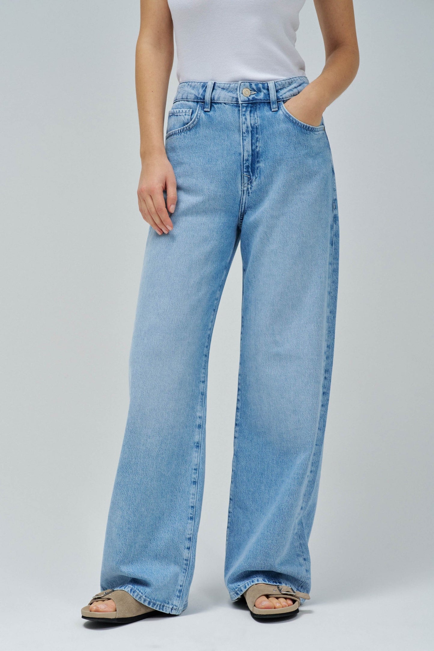 Salsa High Rise Wide Leg Jeans - Light Wash