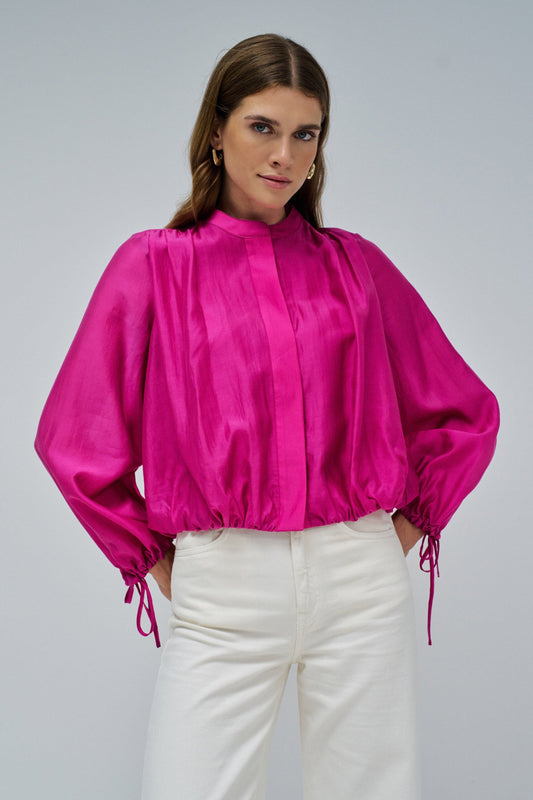 Salsa Puffed Sleeve Blouse - Fushia