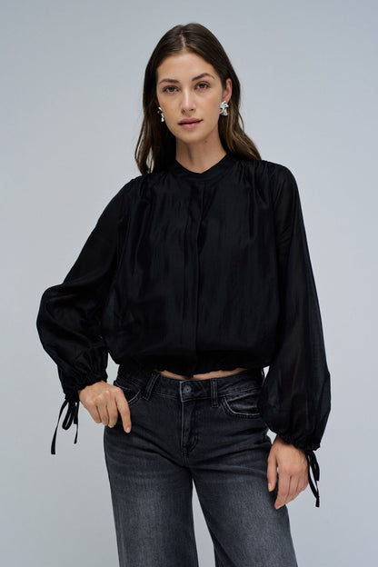 Salsa Buttoned Cropped Blouse - Black