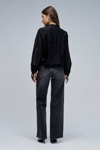 Salsa Buttoned Cropped Blouse - Black