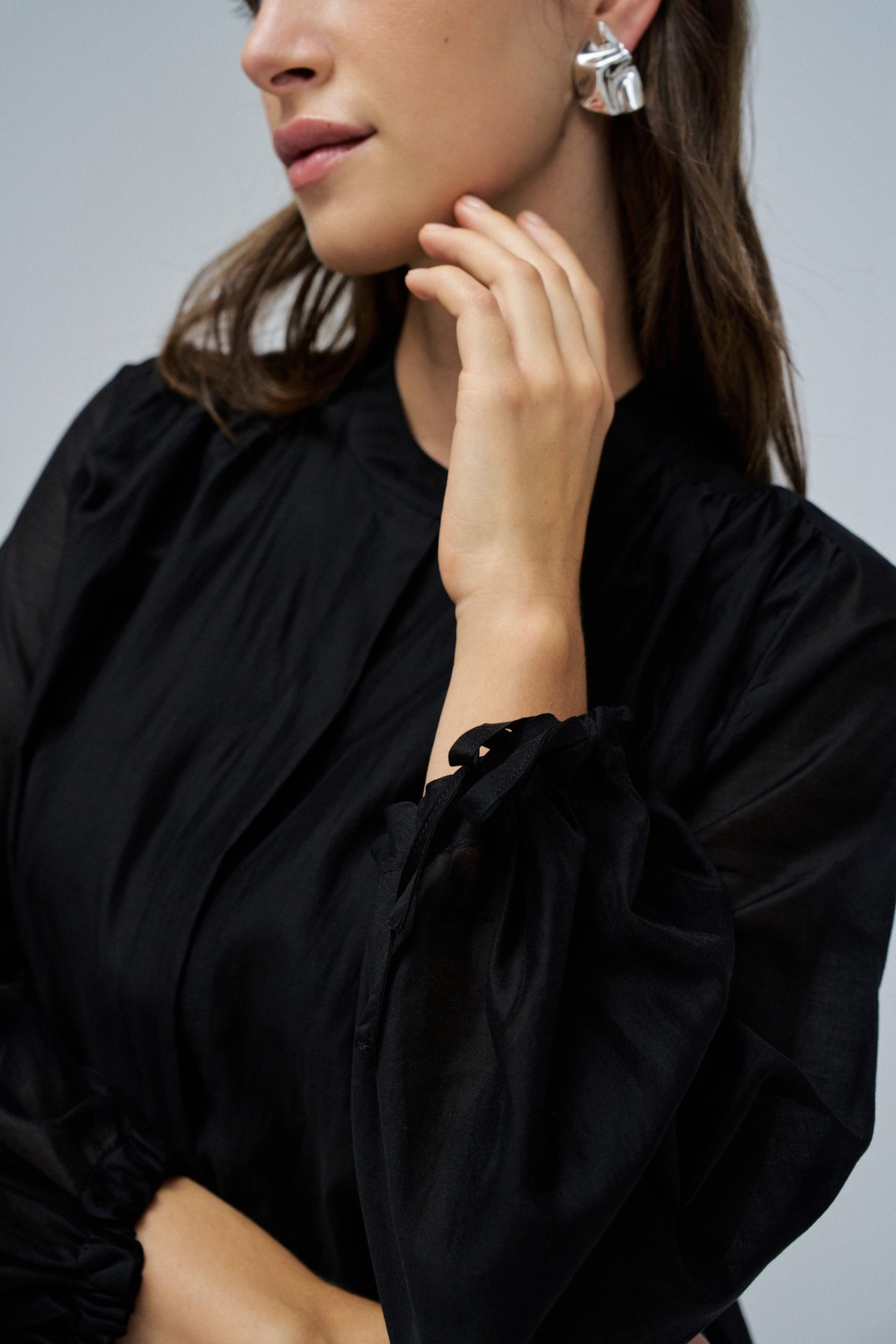 Salsa Buttoned Cropped Blouse - Black