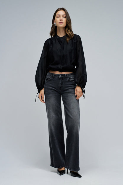 Salsa Buttoned Cropped Blouse - Black