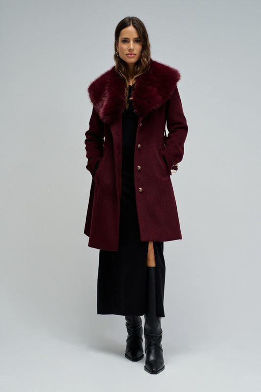 Salsa Fur Collar Coat - Burgundy