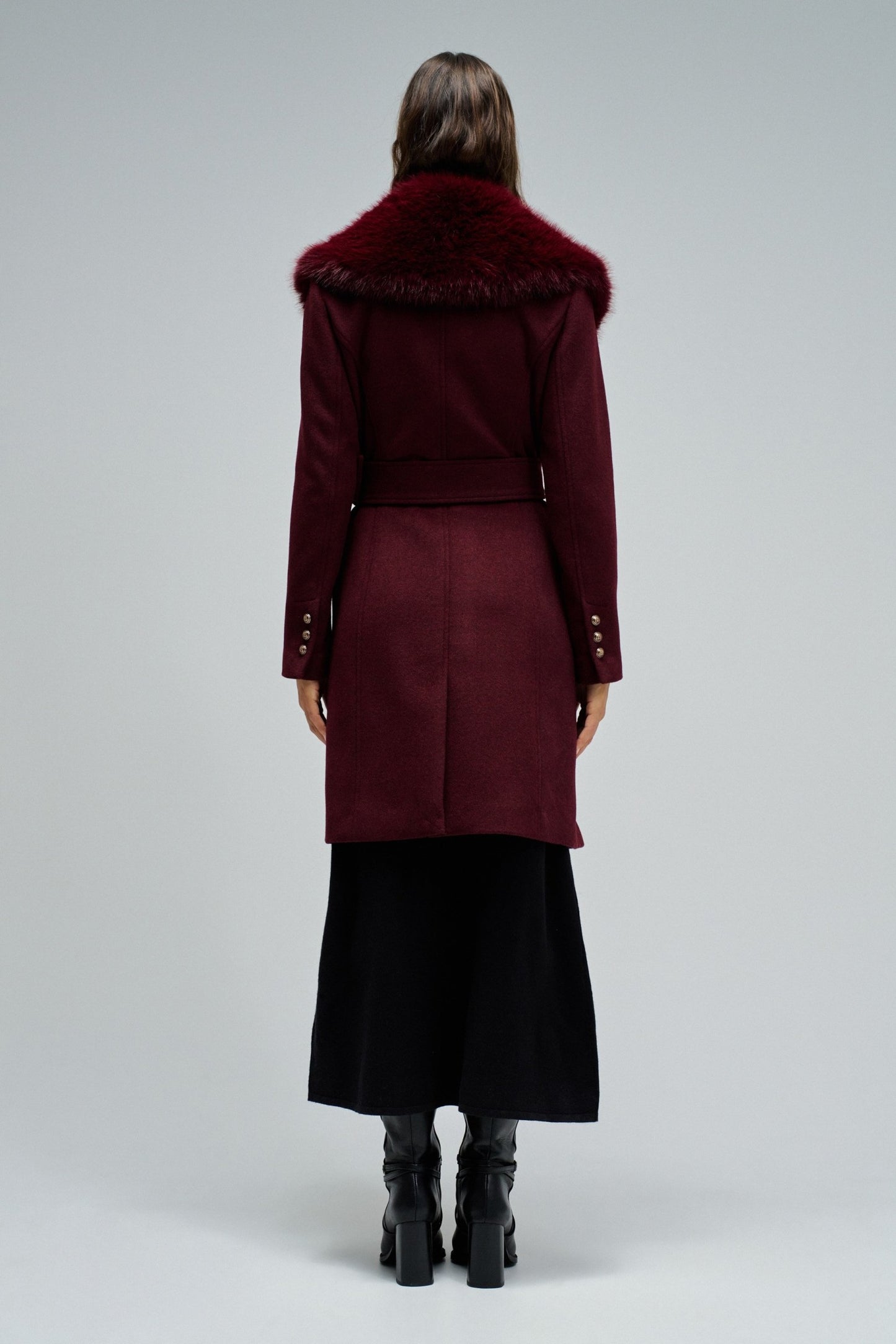 Salsa Fur Collar Coat - Burgundy