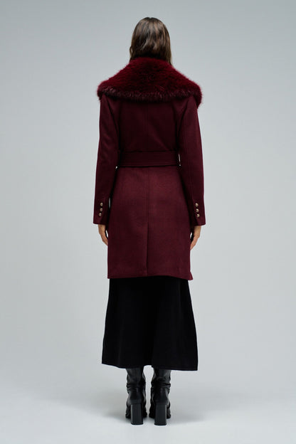 Salsa Fur Collar Coat - Burgundy