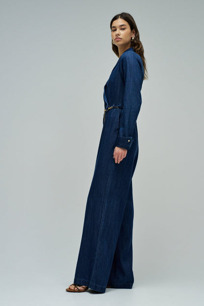 Salsa Belted Denim Wide Leg Jumpsuit