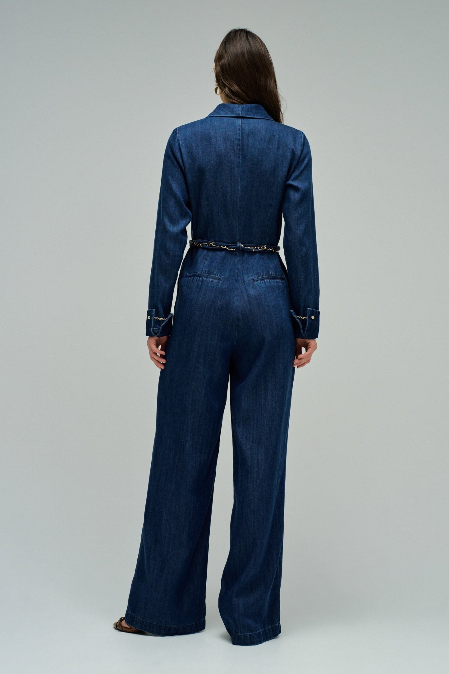 Salsa Belted Denim Wide Leg Jumpsuit