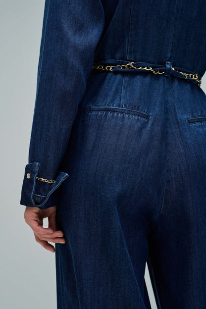 Salsa Belted Denim Wide Leg Jumpsuit