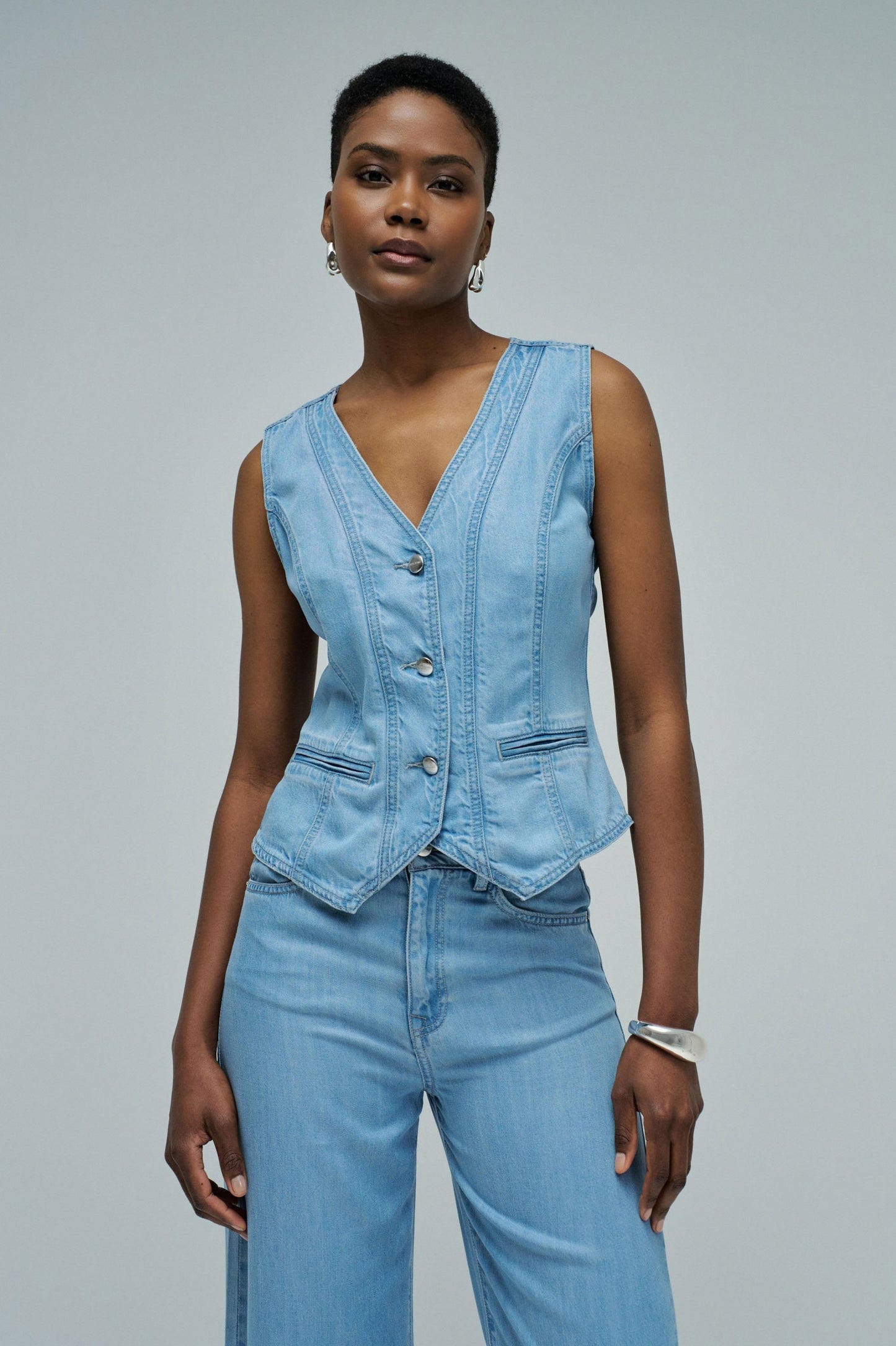 Salsa Denim Waistcoat - Light Blue
