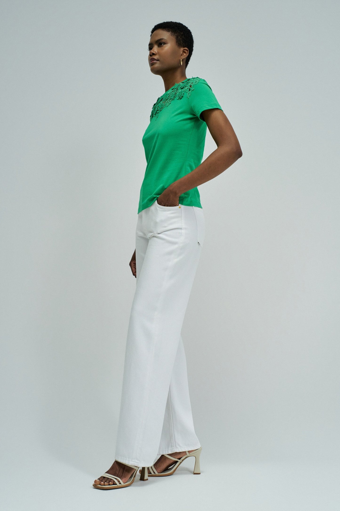 Salsa Jeans Lace Detail T-Shirt - Green