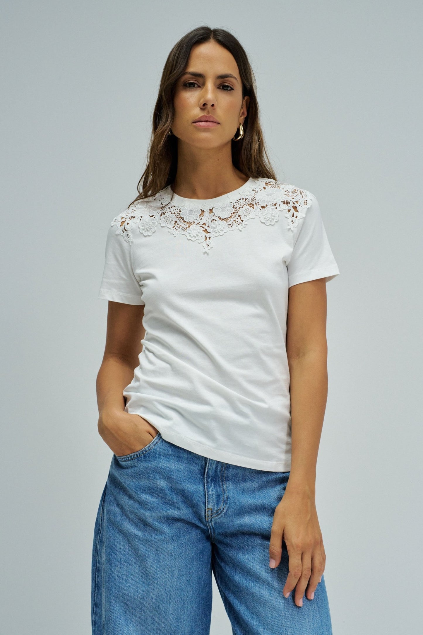 Salsa  Jeans Lace Detail T-Shirt - White