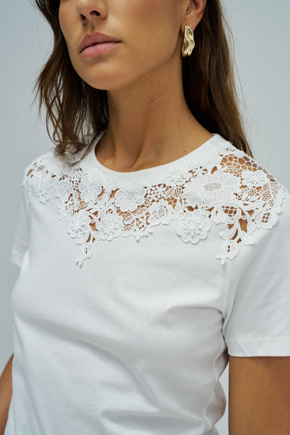 Salsa  Jeans Lace Detail T-Shirt - White