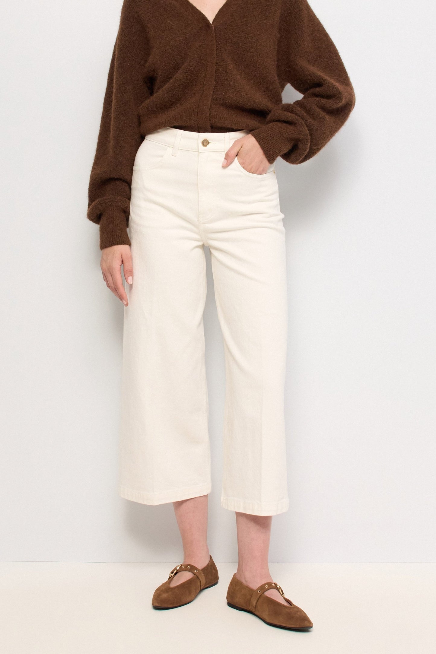 Salsa Jeans Cream Cropped Wide Leg Jean