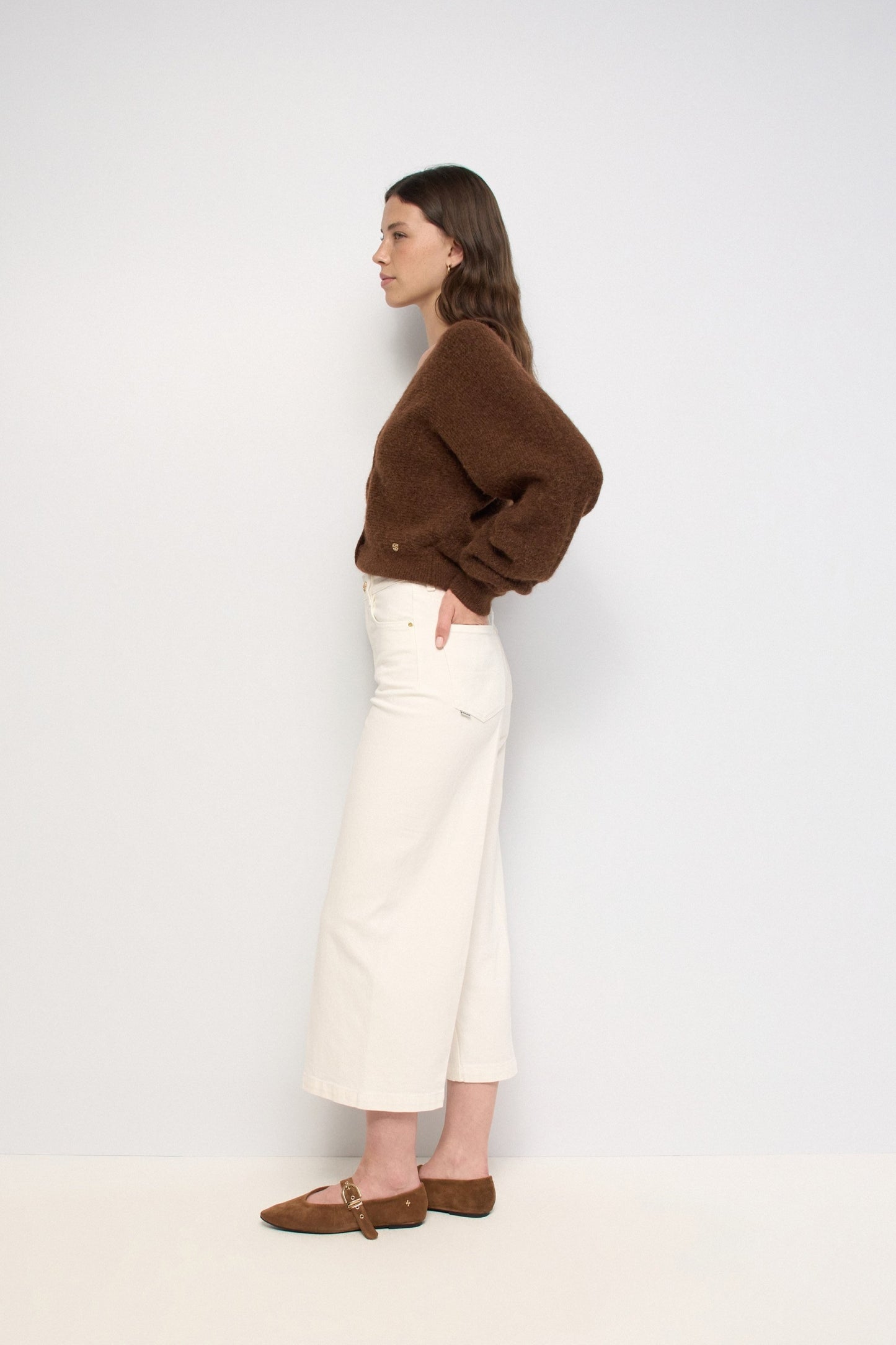 Salsa Jeans Cream Cropped Wide Leg Jean