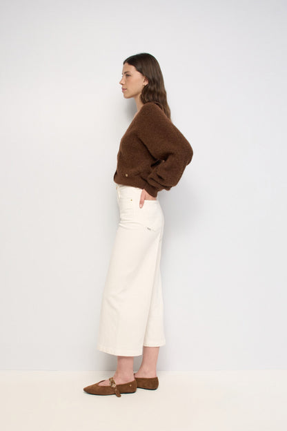 Salsa Jeans Cream Cropped Wide Leg Jean