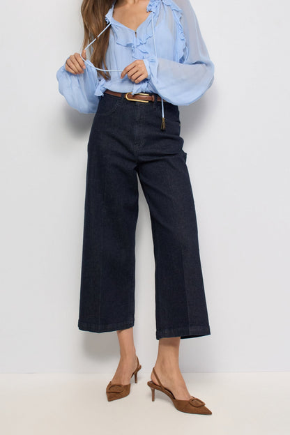 Salsa Jeans Cropped Wide Leg Jean - Navy
